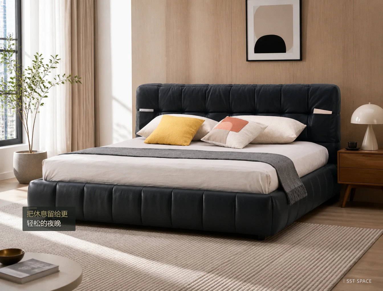 C101 Square Button-Tufted Bed 8