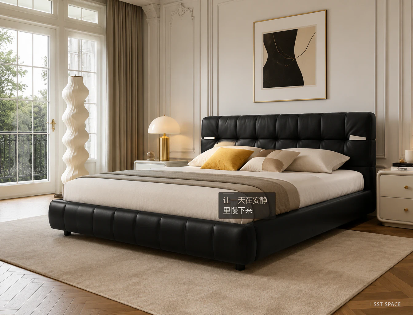 C101 Square Button-Tufted Bed 9