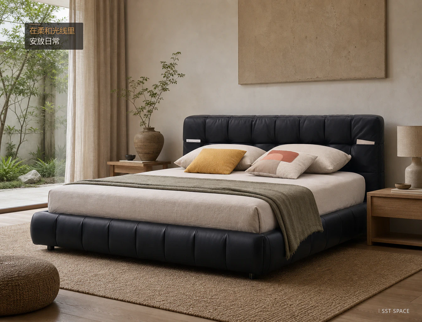 C101 Square Button-Tufted Bed 10