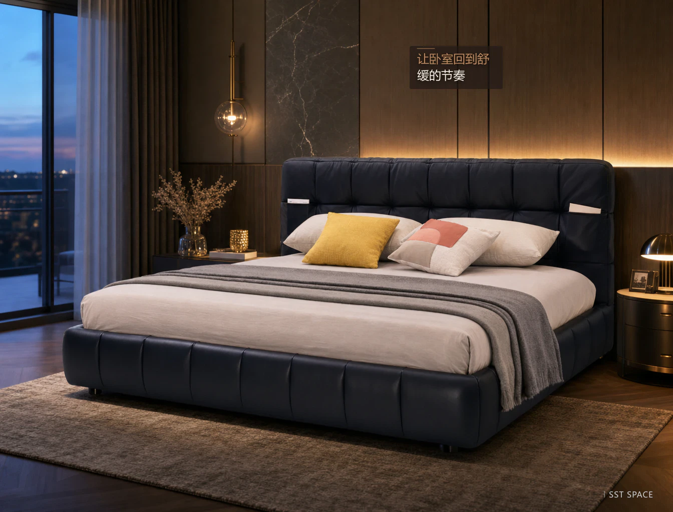 C101 Square Button-Tufted Bed 11