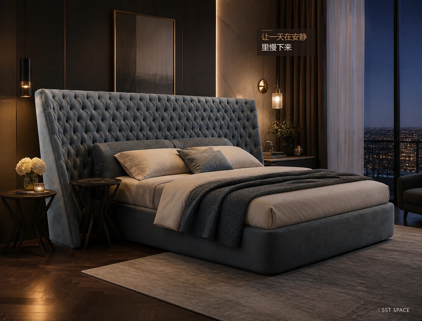 C117 Wide-Panel Upholstered Bed 7