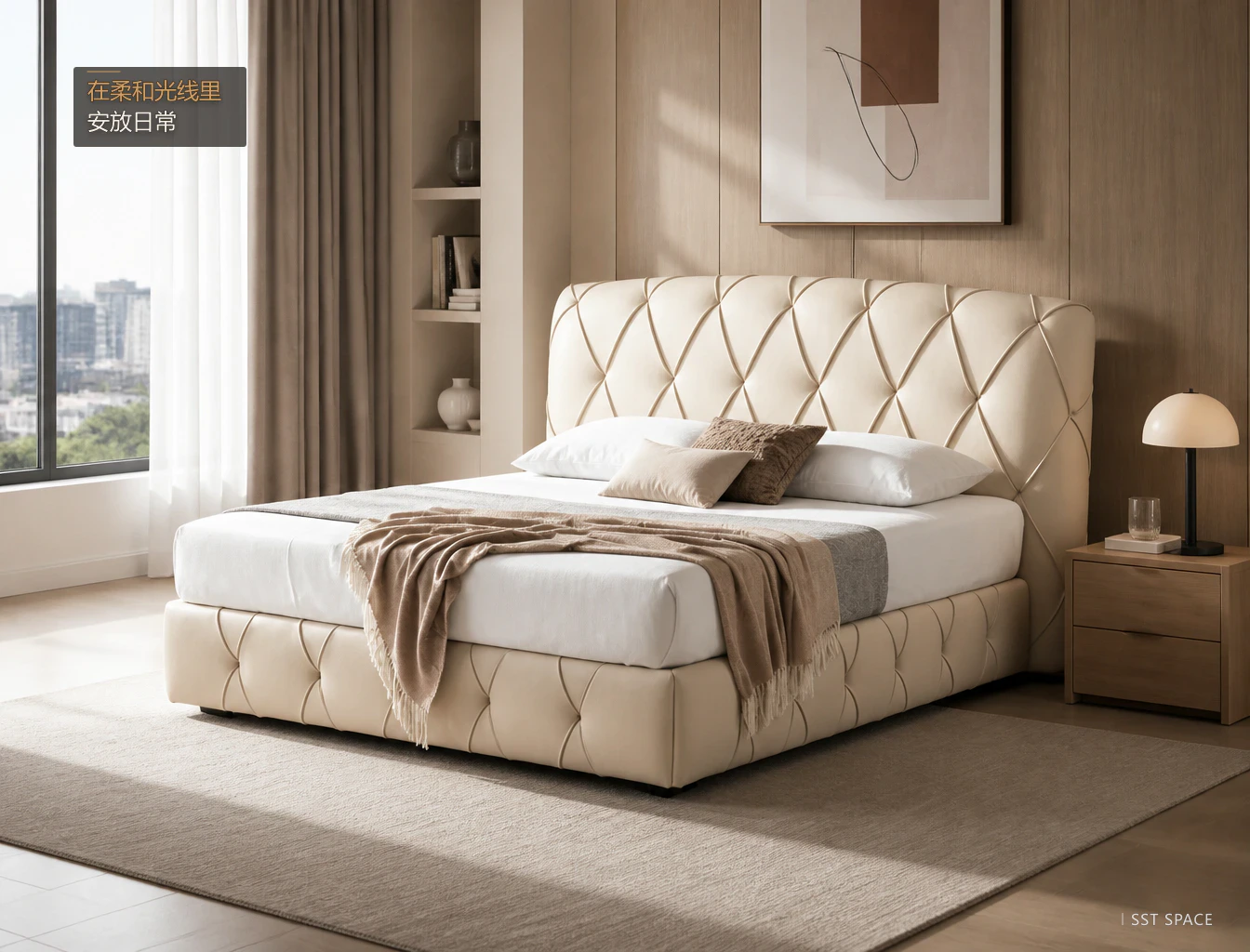 C078 Diamond-Tufted Upholstered Bed 7