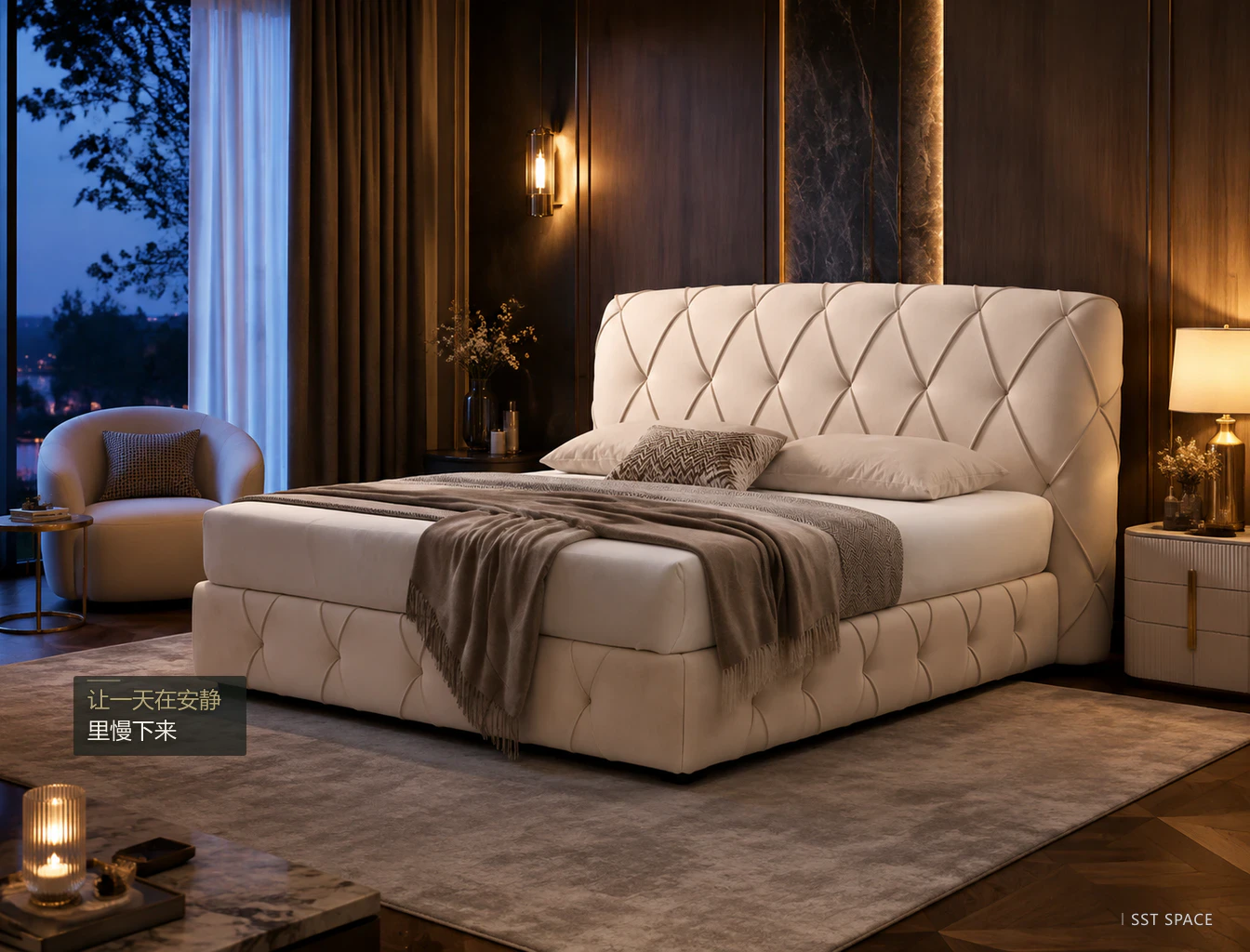 C078 Diamond-Tufted Upholstered Bed 8