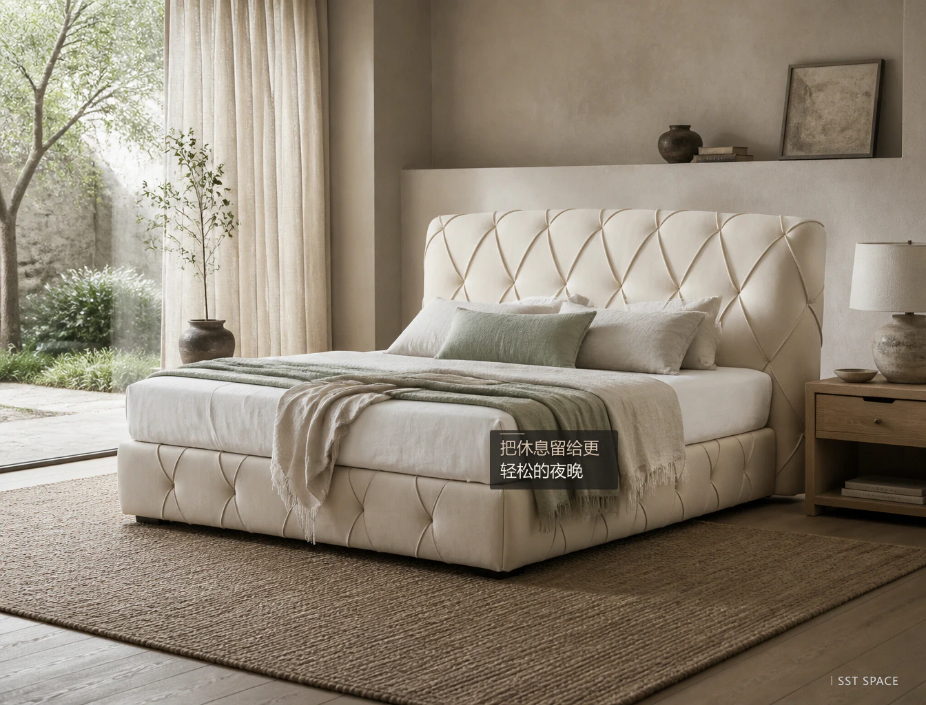 C078 Diamond-Tufted Upholstered Bed 9