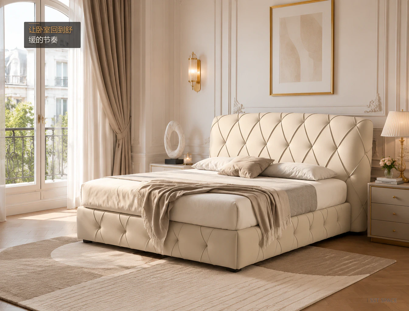 C078 Diamond-Tufted Upholstered Bed 10