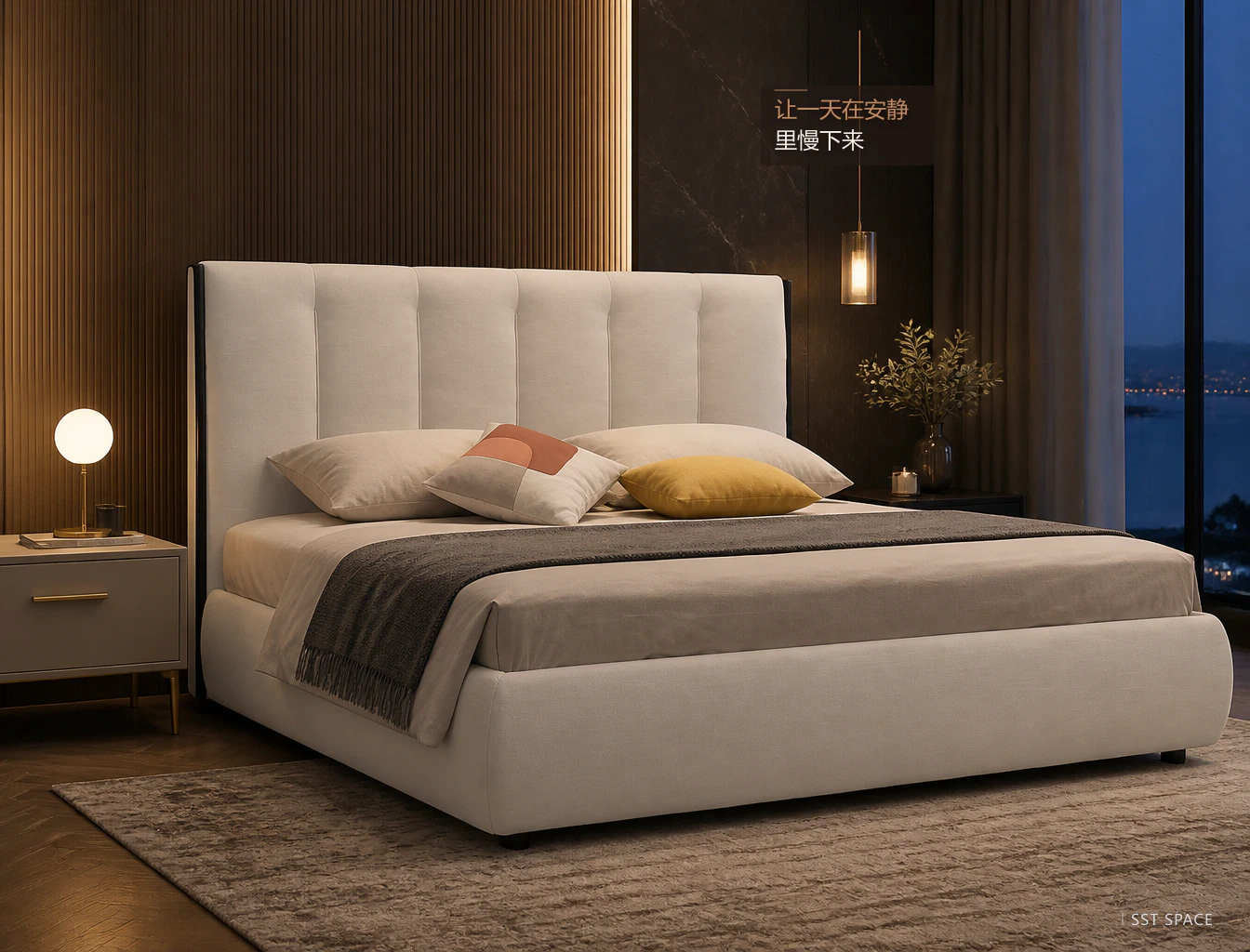 C072 Piped Upholstered Bed 6