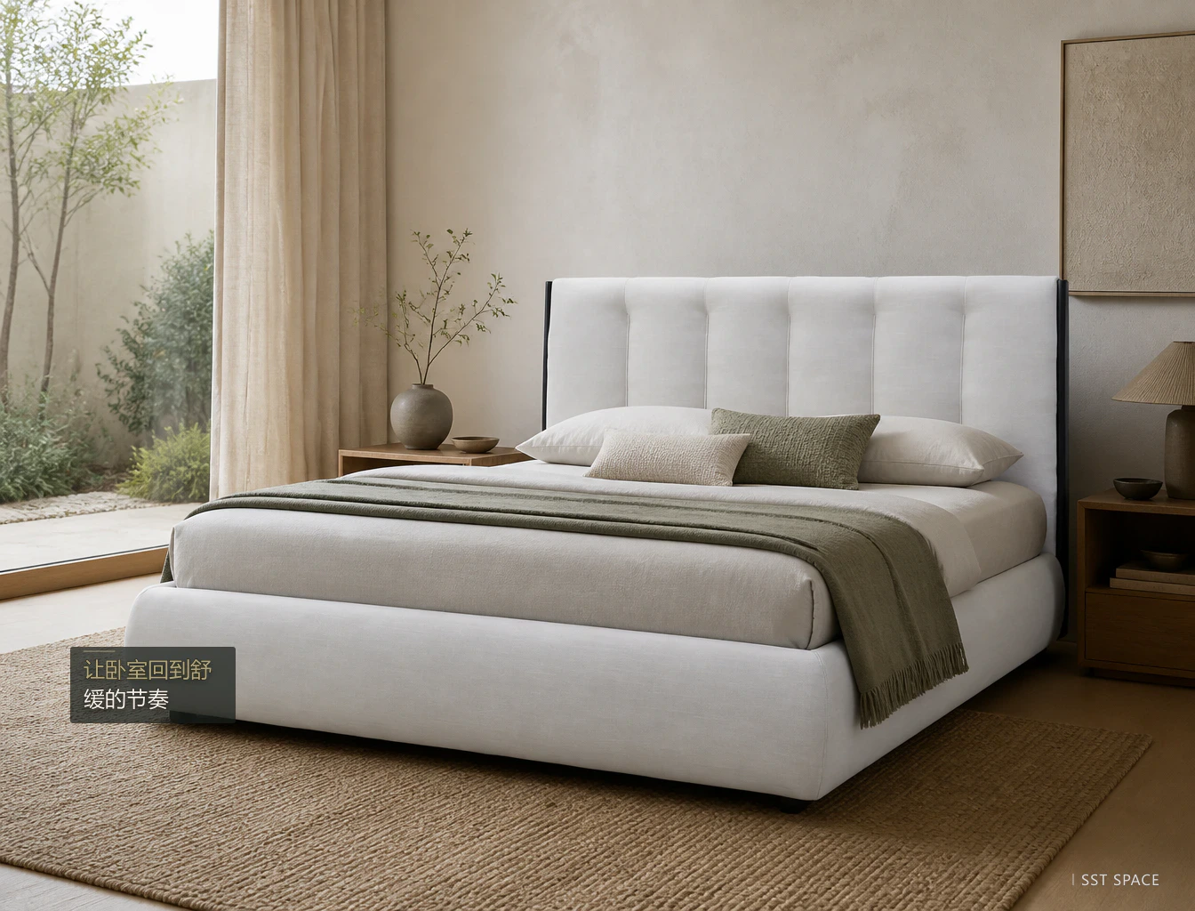 C072 Piped Upholstered Bed 7