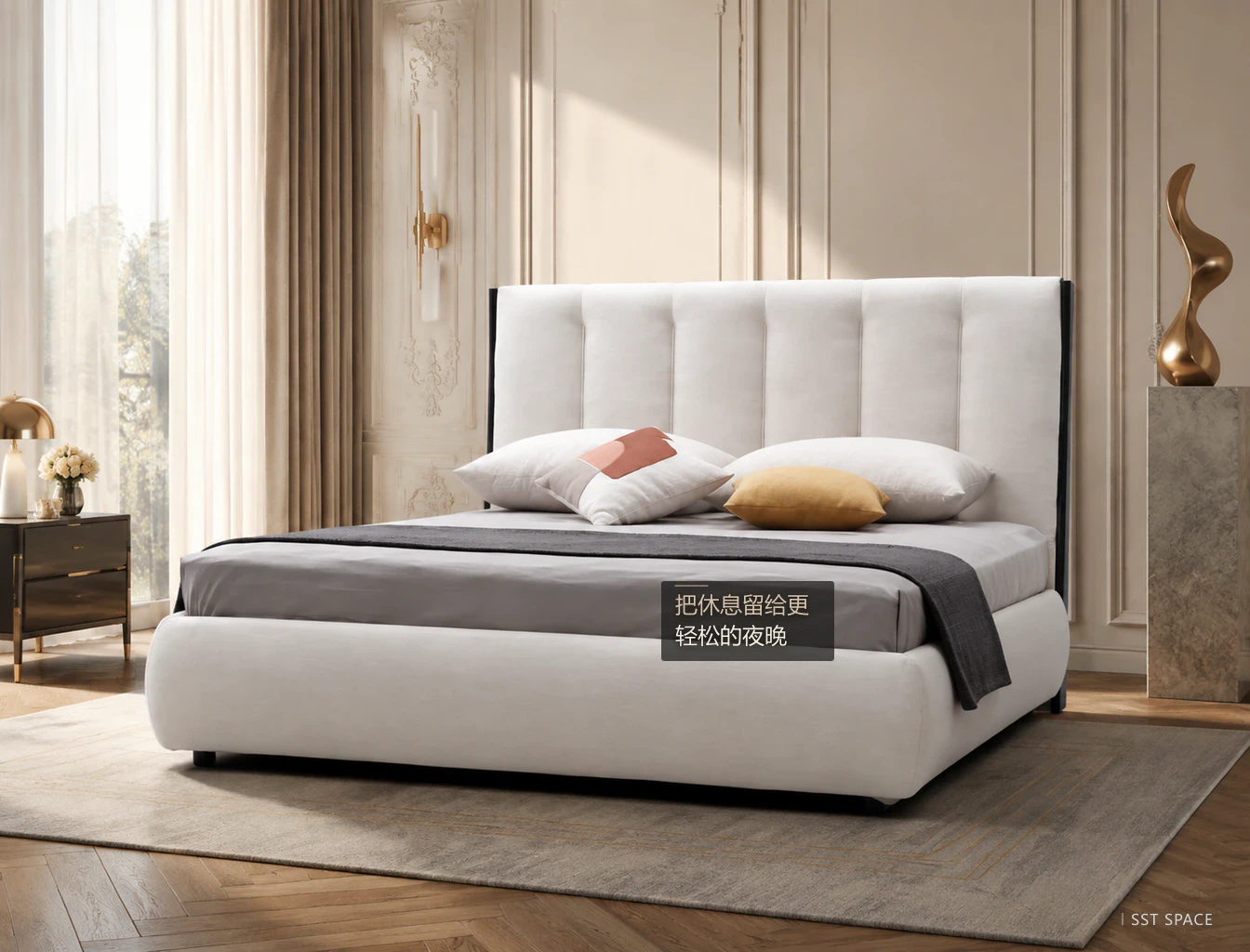 C072 Piped Upholstered Bed 8