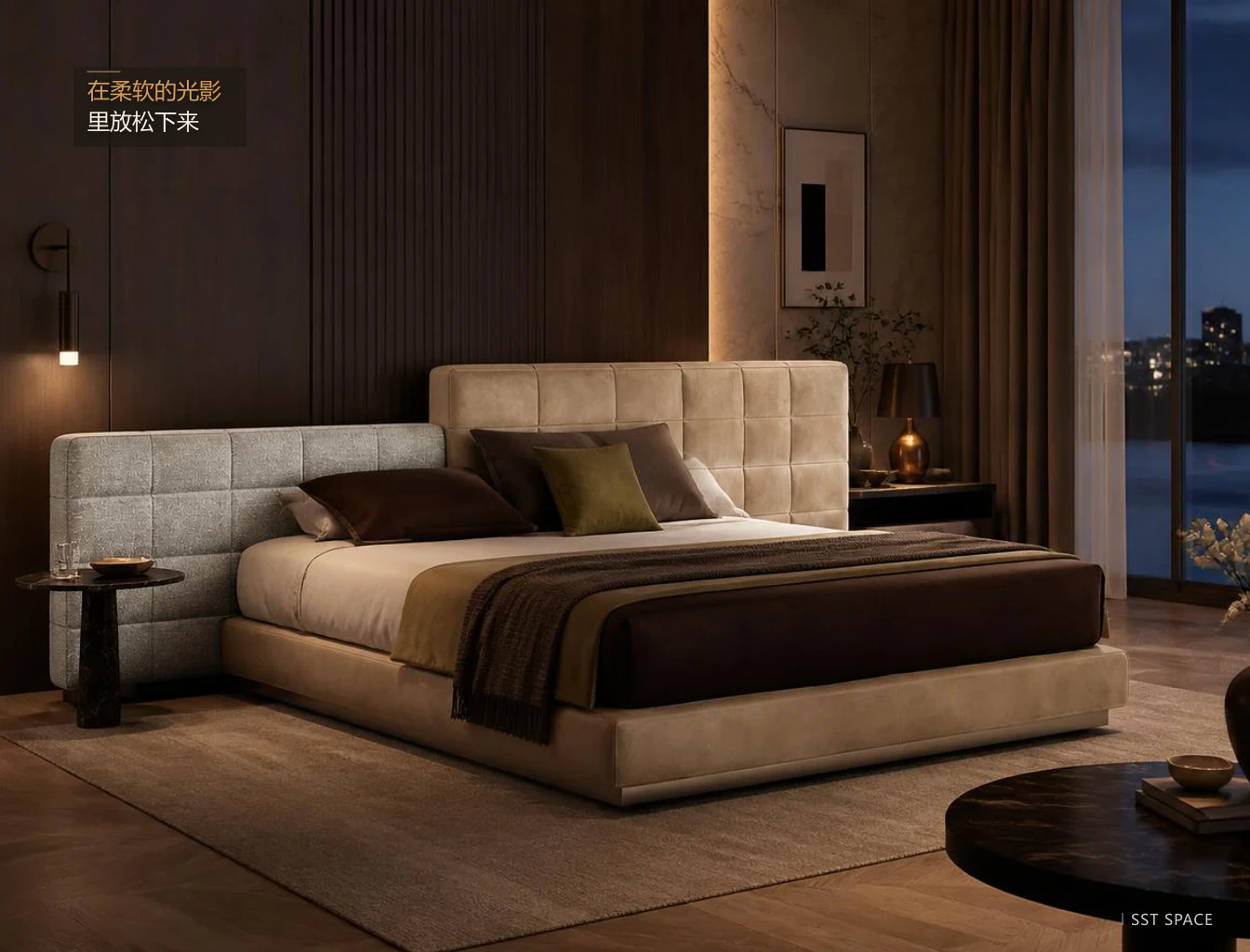 C023 Lawrence Tall-and-Low Headboard Bed 5
