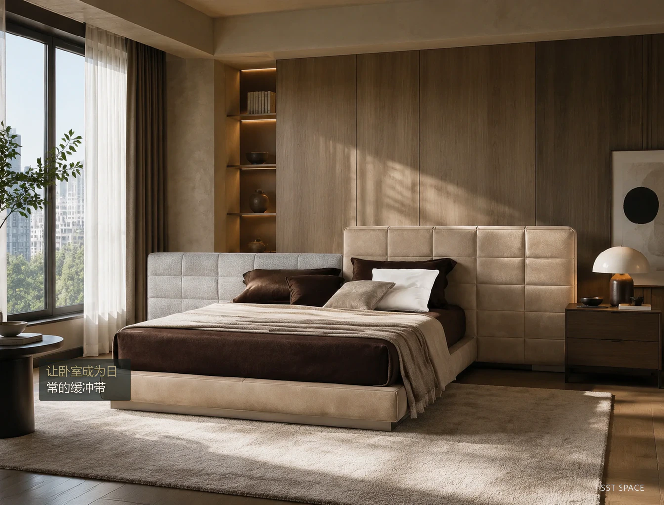 C023 Lawrence Tall-and-Low Headboard Bed 6