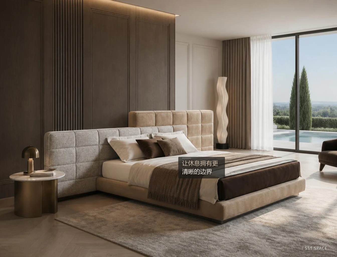 C023 Lawrence Tall-and-Low Headboard Bed 7