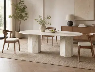 CT-03 Ivory White Oval Stone Dining Table 2