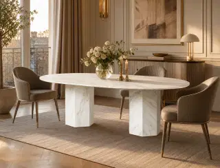 CT-03 Ivory White Oval Stone Dining Table 3