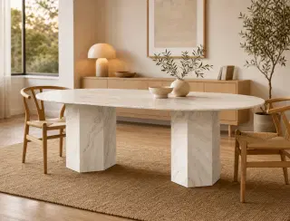 CT-03 Ivory White Oval Stone Dining Table 4