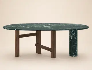 CT-80 Deep Green Stone-Pattern Oval Dining Table 1