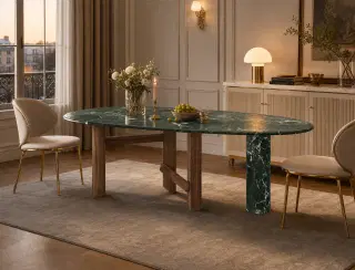 CT-80 Deep Green Stone-Pattern Oval Dining Table 2