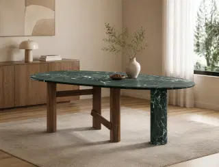 CT-80 Deep Green Stone-Pattern Oval Dining Table 3