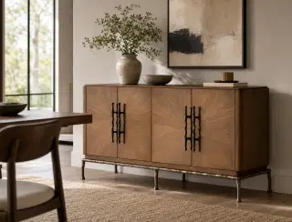 CBG-15 Walnut Wood Grid Sideboard 3