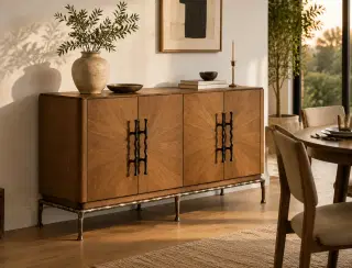 CBG-15 Walnut Wood Grid Sideboard 4