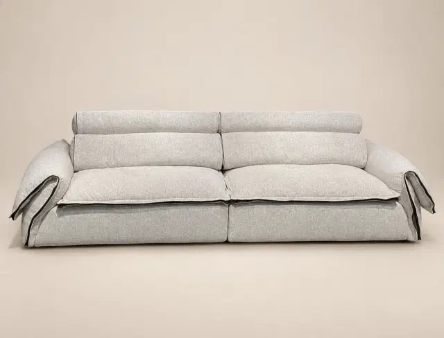 2520 Light Gray Wide-Seat Sofa with Black Trim