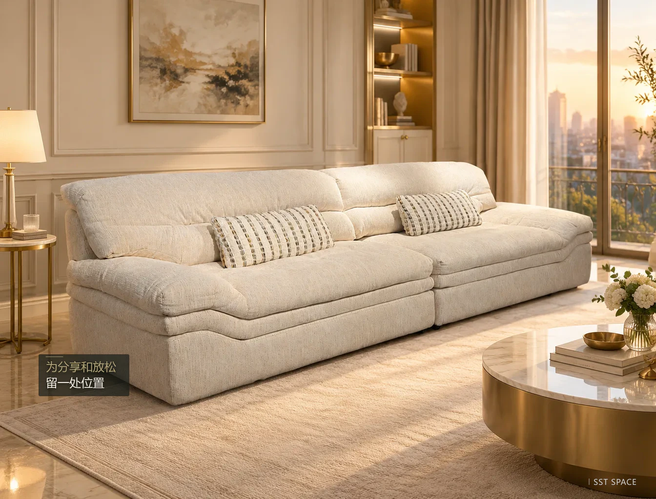 2653 Light Gray Layered Wide-Seat Sofa 3