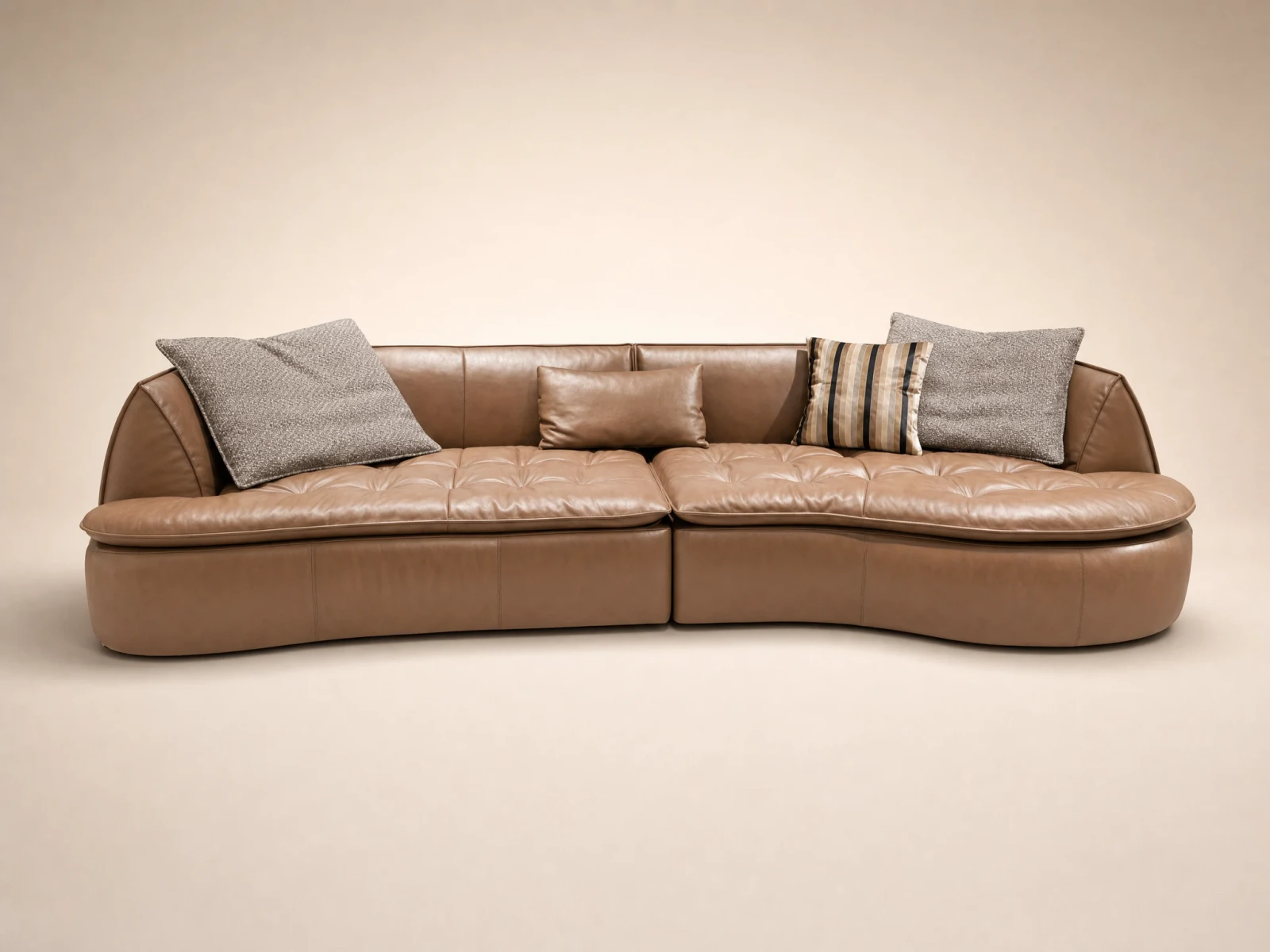 D9020 Dusk Copper Curved-Bay Quilted Low-Profile Modular Sofa