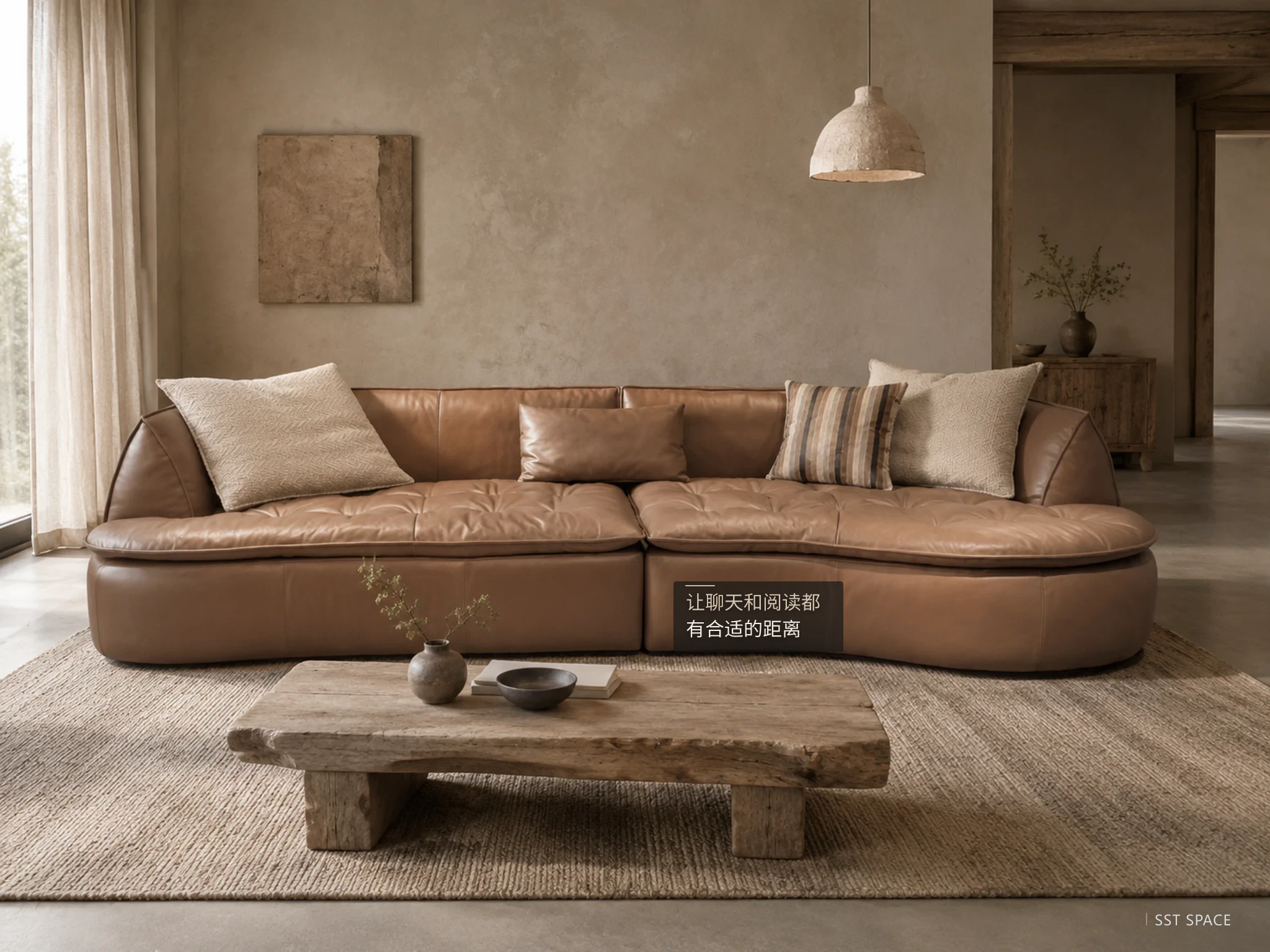 D9020 Dusk Copper Curved-Bay Quilted Low-Profile Modular Sofa 6
