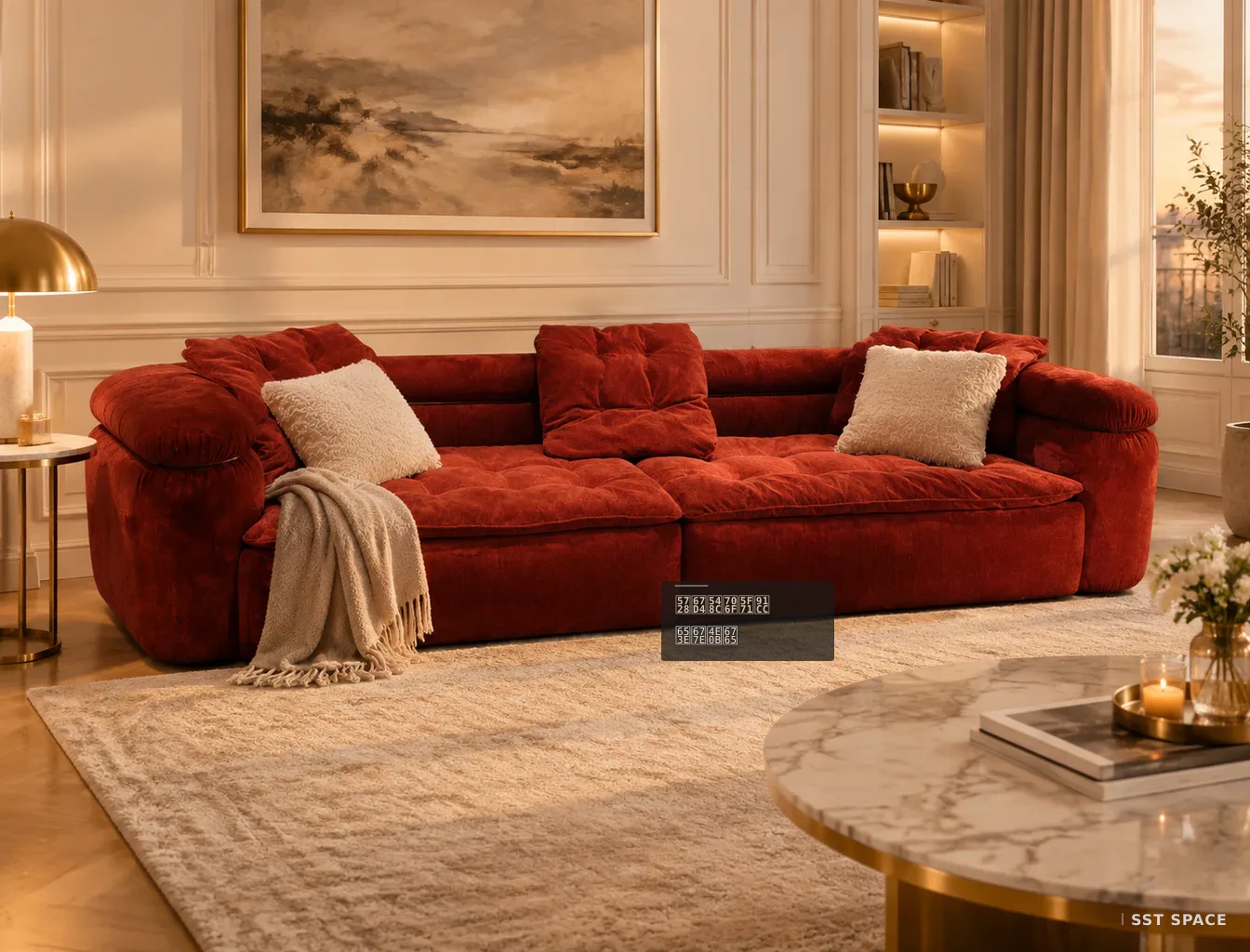 D9021 Red Glow Velvet Sofa 4