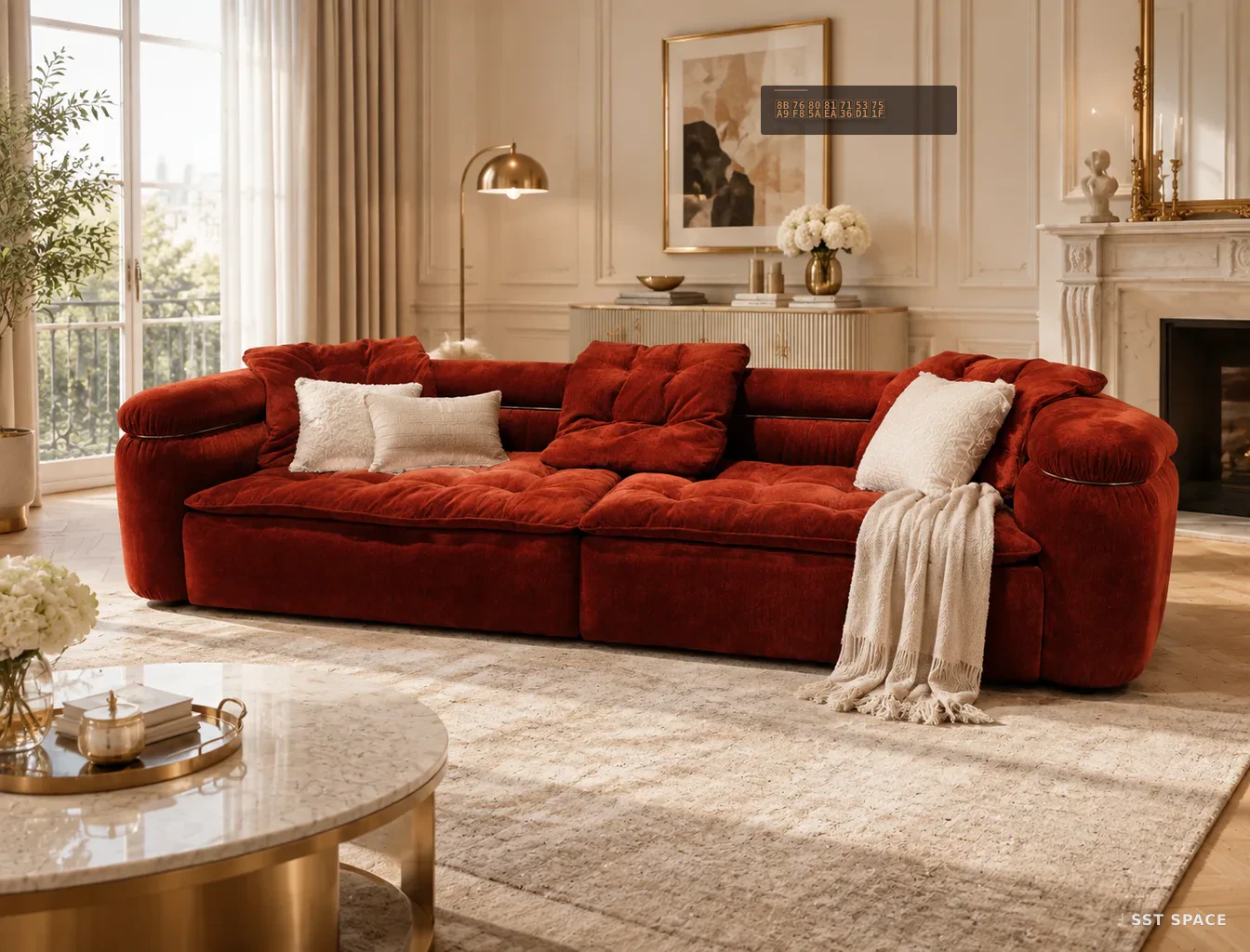 D9021 Red Glow Velvet Sofa 6