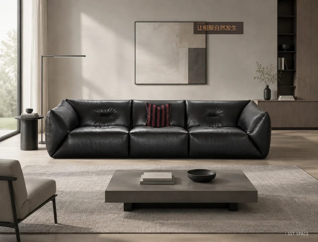 D6056 Obsidian Black Folded-Wing Sofa 4
