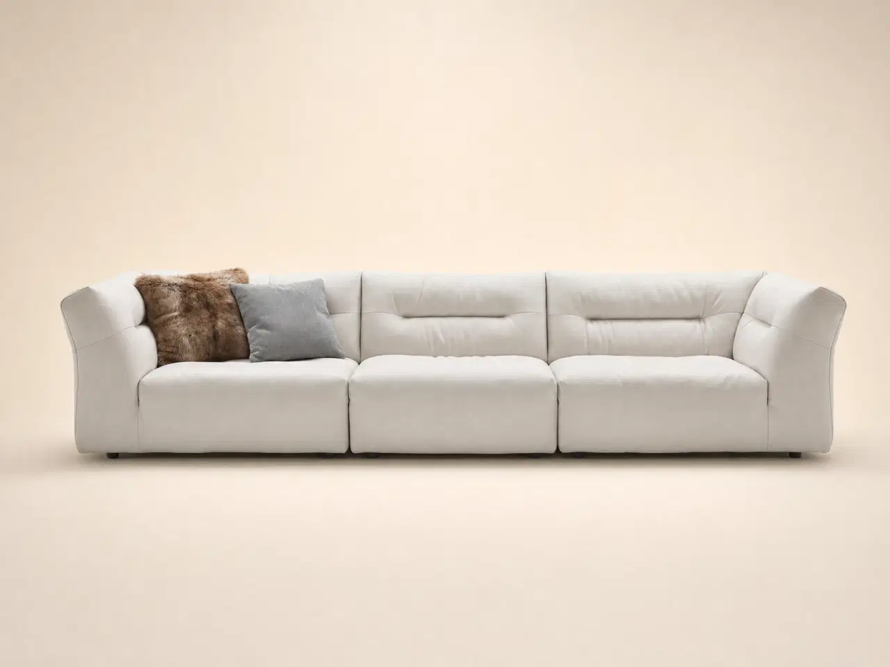 D8073 Ivory Mist Bay Curved Three-Seat Sofa