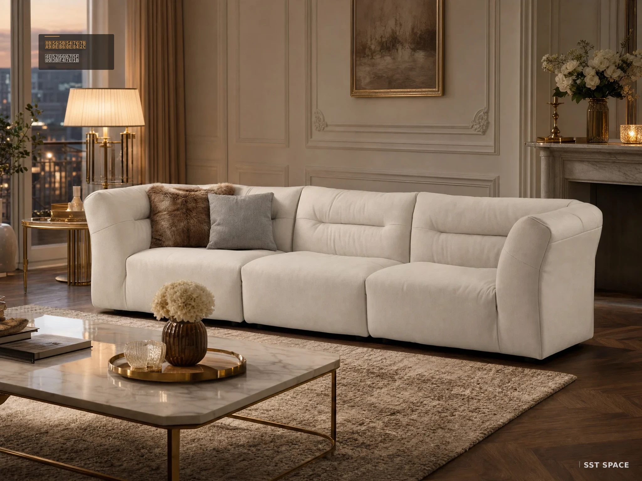 D8073 Ivory Mist Bay Curved Three-Seat Sofa 6