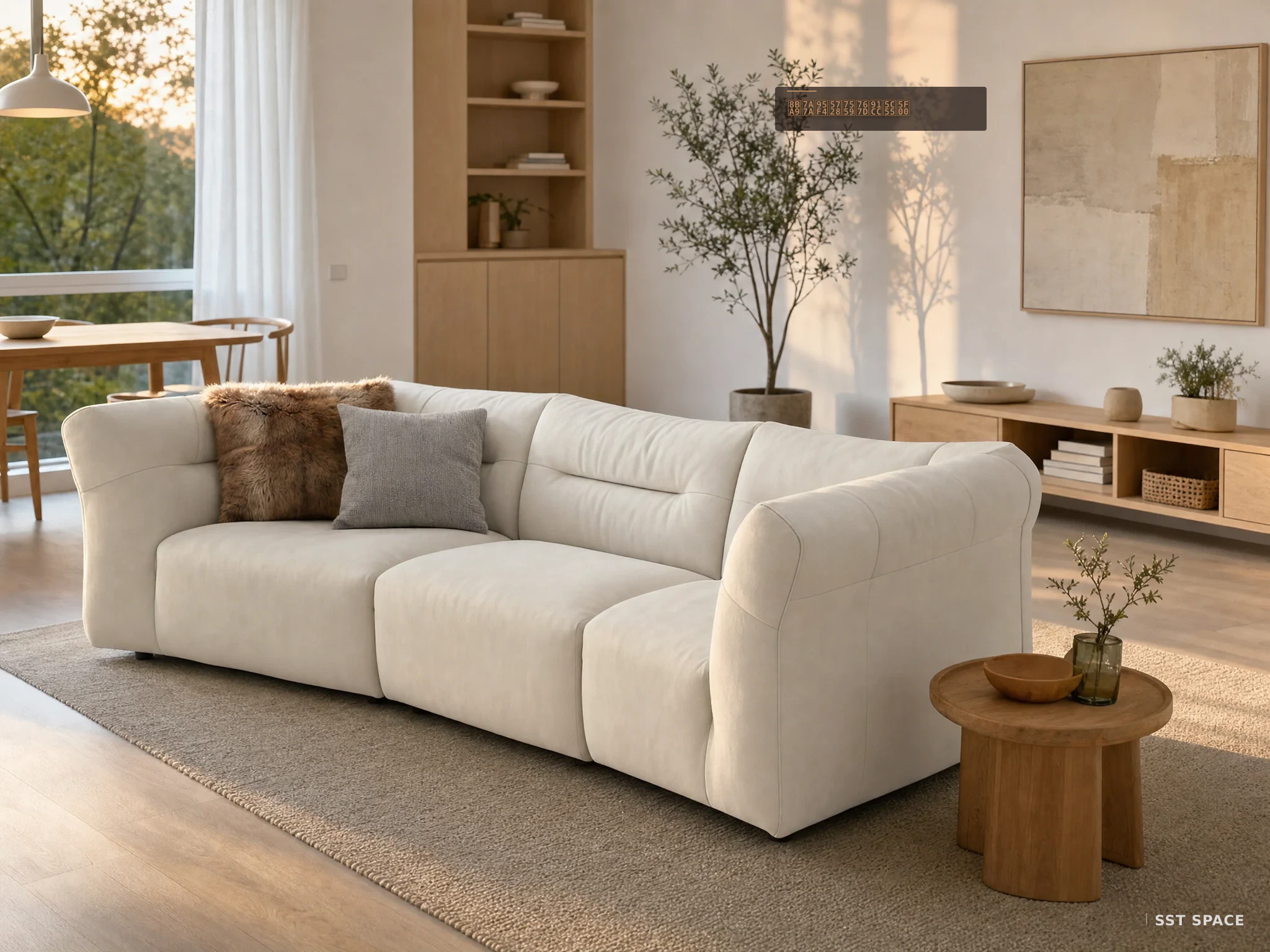 D8073 Ivory Mist Bay Curved Three-Seat Sofa 7