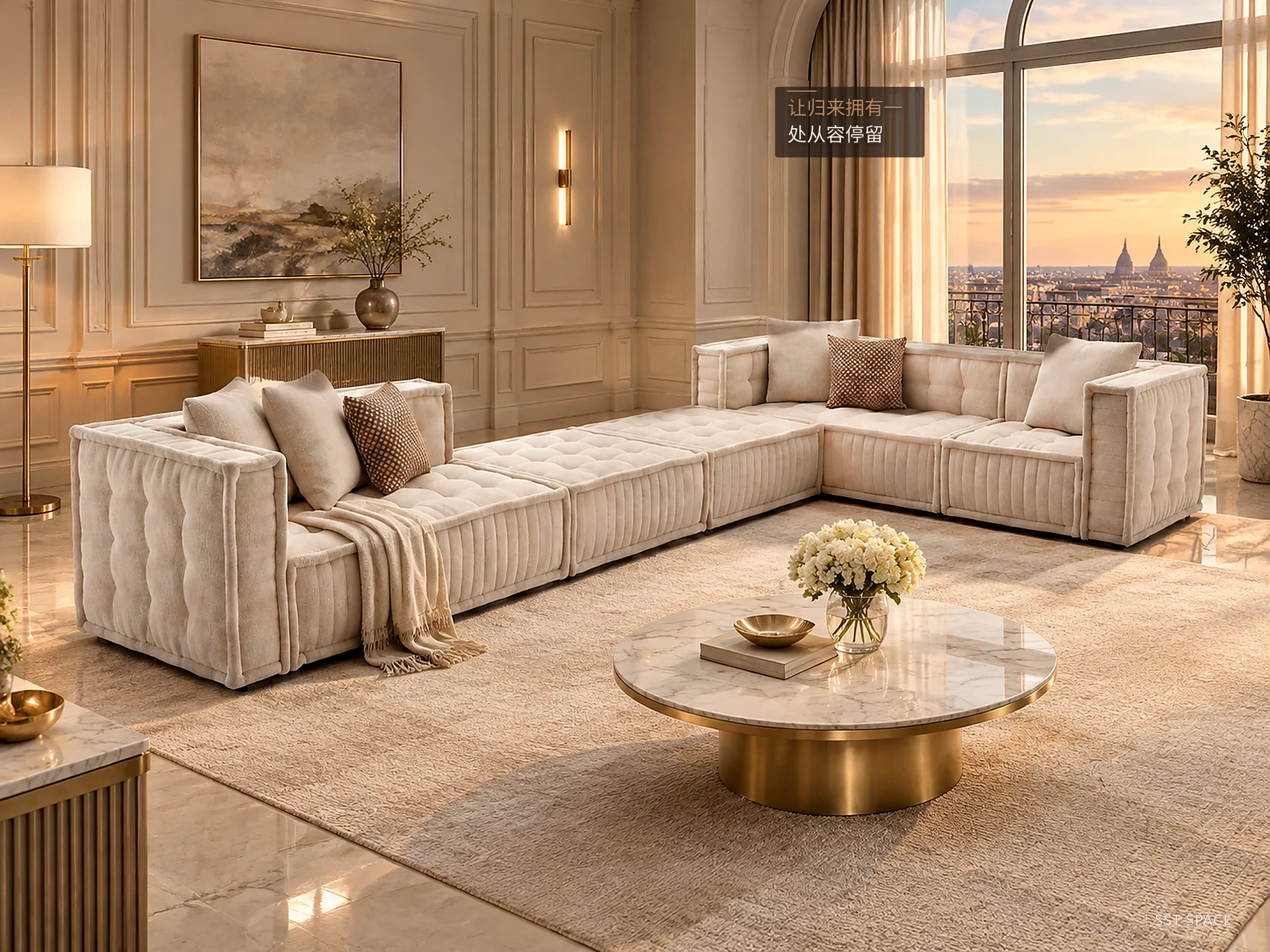 D6086 Cream Square Modular Sofa 5