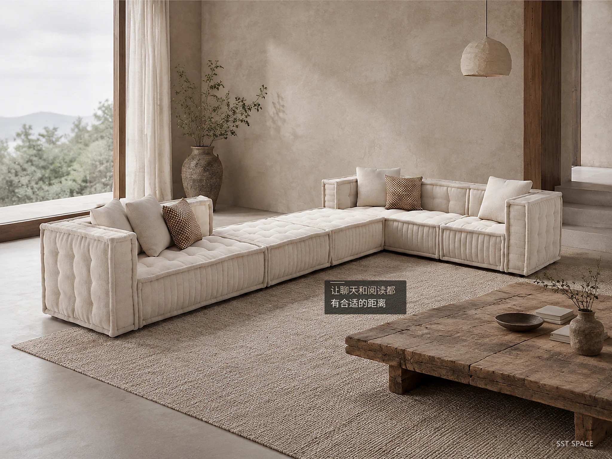 D6086 Cream Square Modular Sofa 6