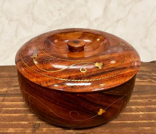 红棕花叶木雕盒 3