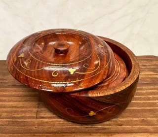 红棕花叶木雕盒 2